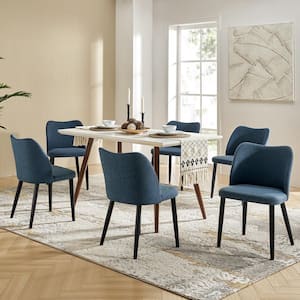 Eliseo Navy Modern Dining Chair with Solid Wood Legs (Set of 6)