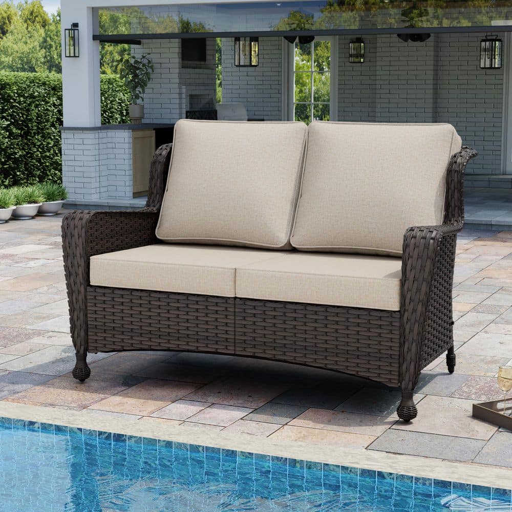 2-Seat Wicker Outdoor Sofa Patio Loveseats Couch Sectional Couch with Soft Beige Cushions price history on PriceWatchPro
