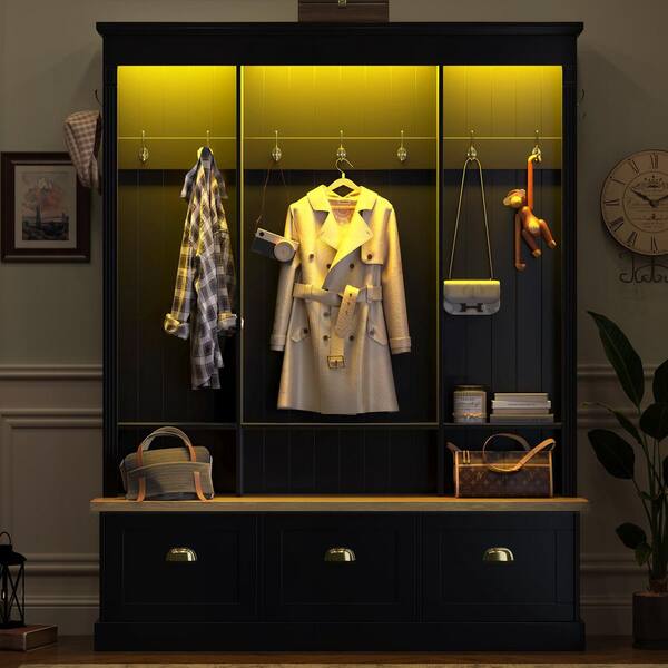 Black Design ３点セット　本日積極的に値下げします【4/25】 Harper & Bright Designs Black Elegant Wood Hall Tree Entryway