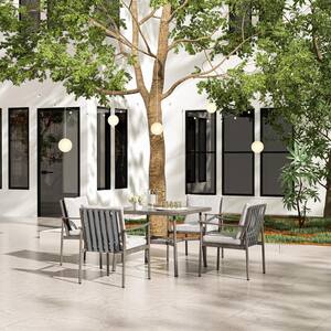 Sleek Line 5-Piece Aluminum Rectangular Outdoor Dining Set with Light Gray Cushions