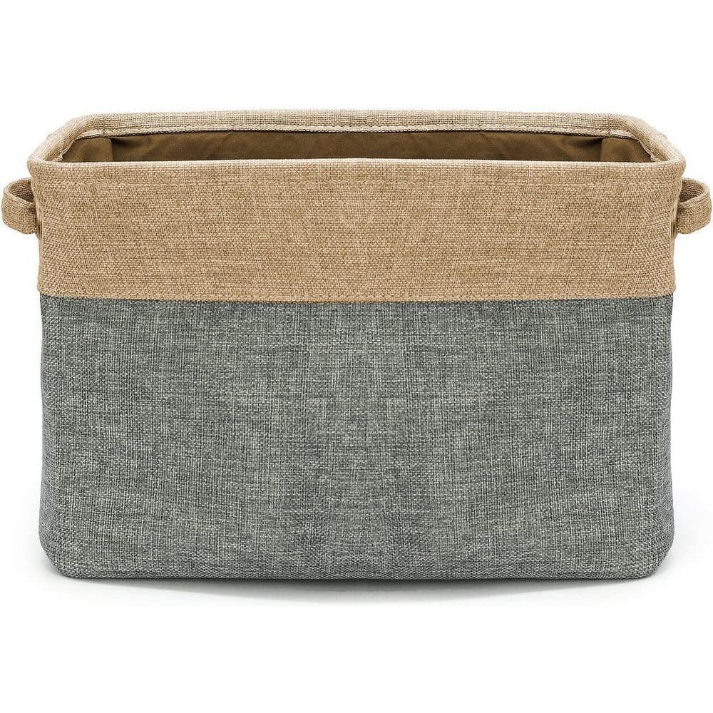 Neutral Cotton and Jute Rectangular Storage Bins with Handles - 3 Pack