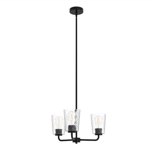 YANSUN 3-Light Black Finish with Glass Empire Chandelier