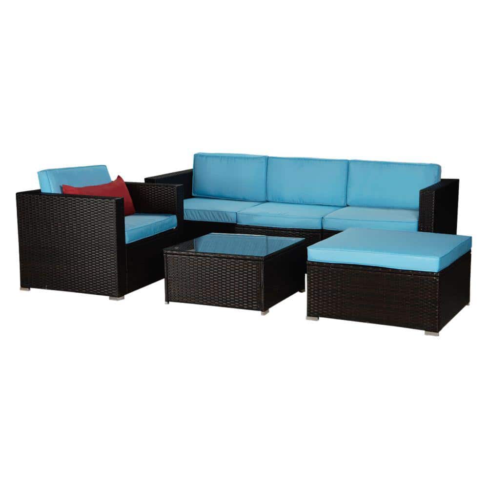 Dark Brown Wicker Outdoor Garden Patio Furniture Sectional Sofa Sets with B