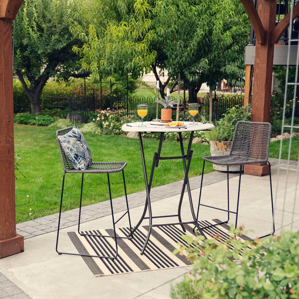 Almond HDPE 33" Round Bistro Table with Bronze Steel Legs