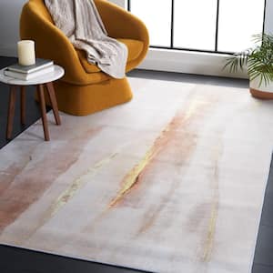 Tacoma Beige/Gold 8 ft. x 8 ft. Machine Washable Striped Abstract Distressed Square Area Rug