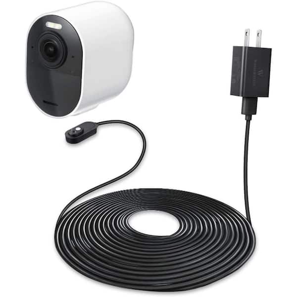 Wasserstein Arlo Ultra/Ultra 2 and Pro 3/Pro 4 Indoor 16 ft. Magnetic Charging Cable with Quick Charge Power Adapter in Black