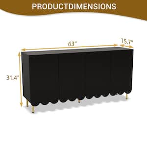 63 in. Wide Sideboard Buffet Cabinet, Fluted Accent Cabinet with 4-Doors, Storage Cabinet with Adjustable Shelf - Black
