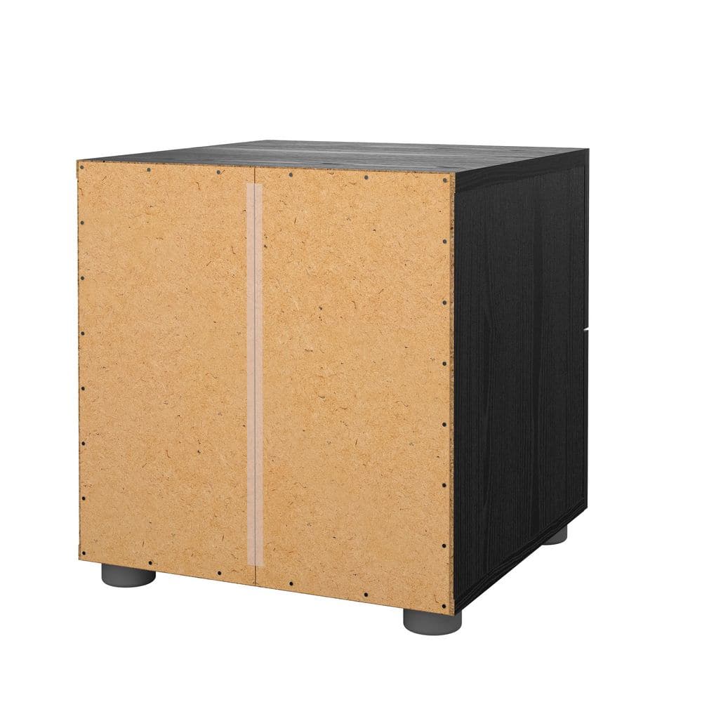 Black Woodgrain 2-Drawer Nightstand with Metal Handles