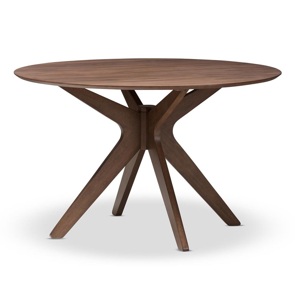 Monte 48" Walnut Brown Mid-Century Modern Round Wood Dining Table
