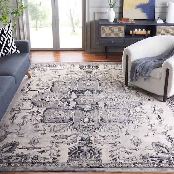 Odyssey 9 ft. x 12 ft. Gray/Dark Gray Ornate Border Area Rug
