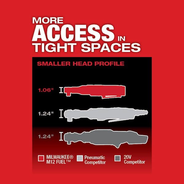 Milwaukee - M12 FUEL 12V Lithium-Ion Brushless Cordless 1/2 in. Ratchet Kit W/ (2) 2.0Ah Batteries, Charger & Tool Bag