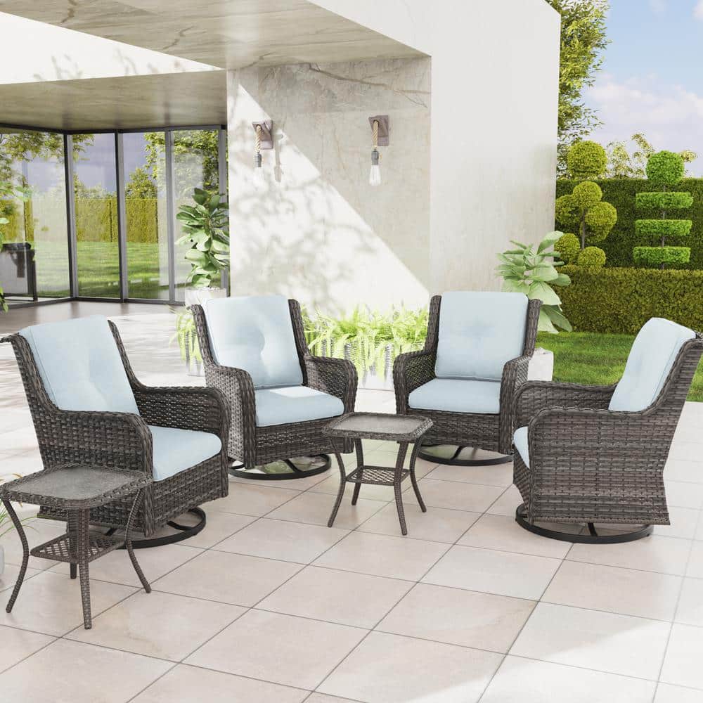 JOYSIDE 6-Piece Wicker Patio Conversation Set with All