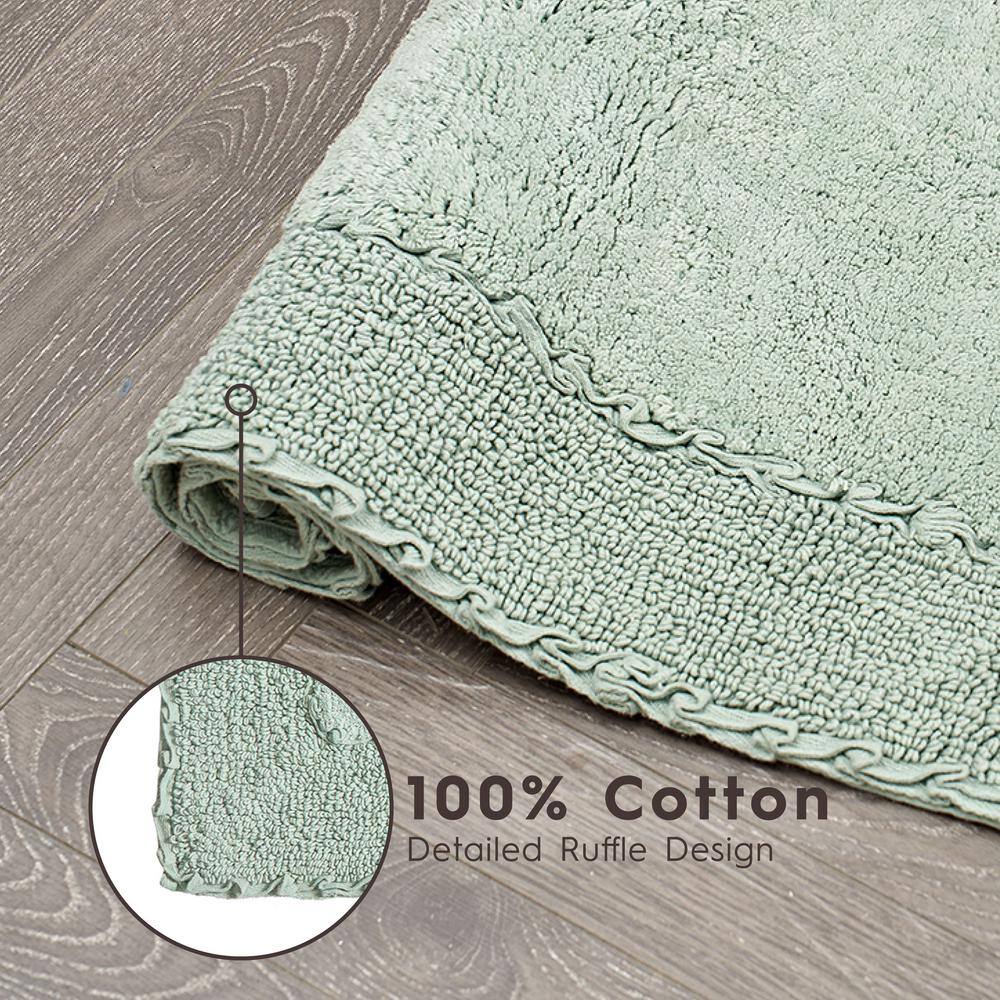 Sage Green Cotton Bath Rug with Ruffle Border, 17"x24"
