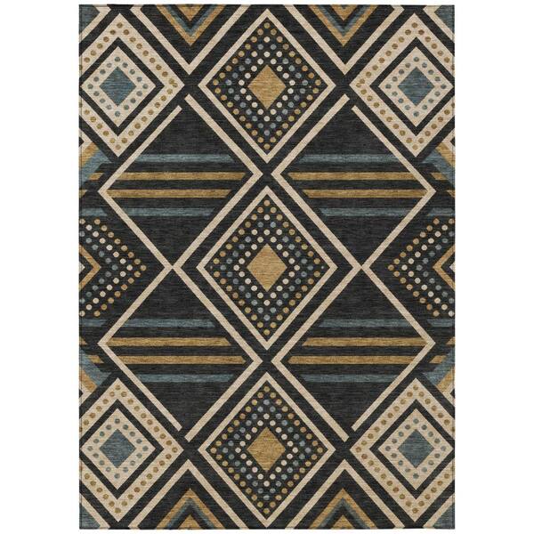 Chantille Machine Washable Indoor/Outdoor Abstract ACN3128 Black 9 ft. x 12 ft. Area Rug