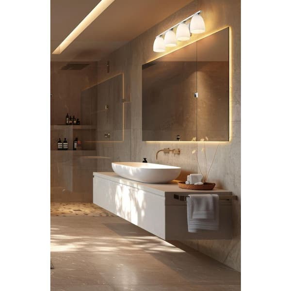 Naya 32 in. 4 Light Brushed Nickel Vanity Light with Matte Opal Glass Shade