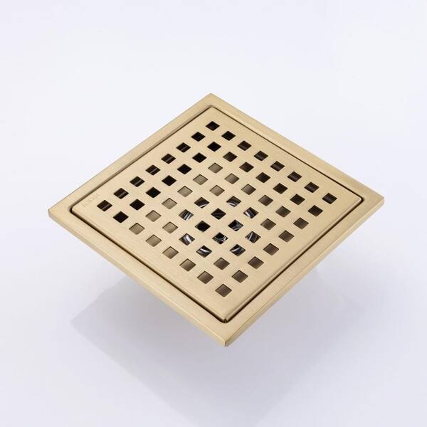 Flynama 6 in. Stainless Steel Square Shower Drain in Brushed Gold