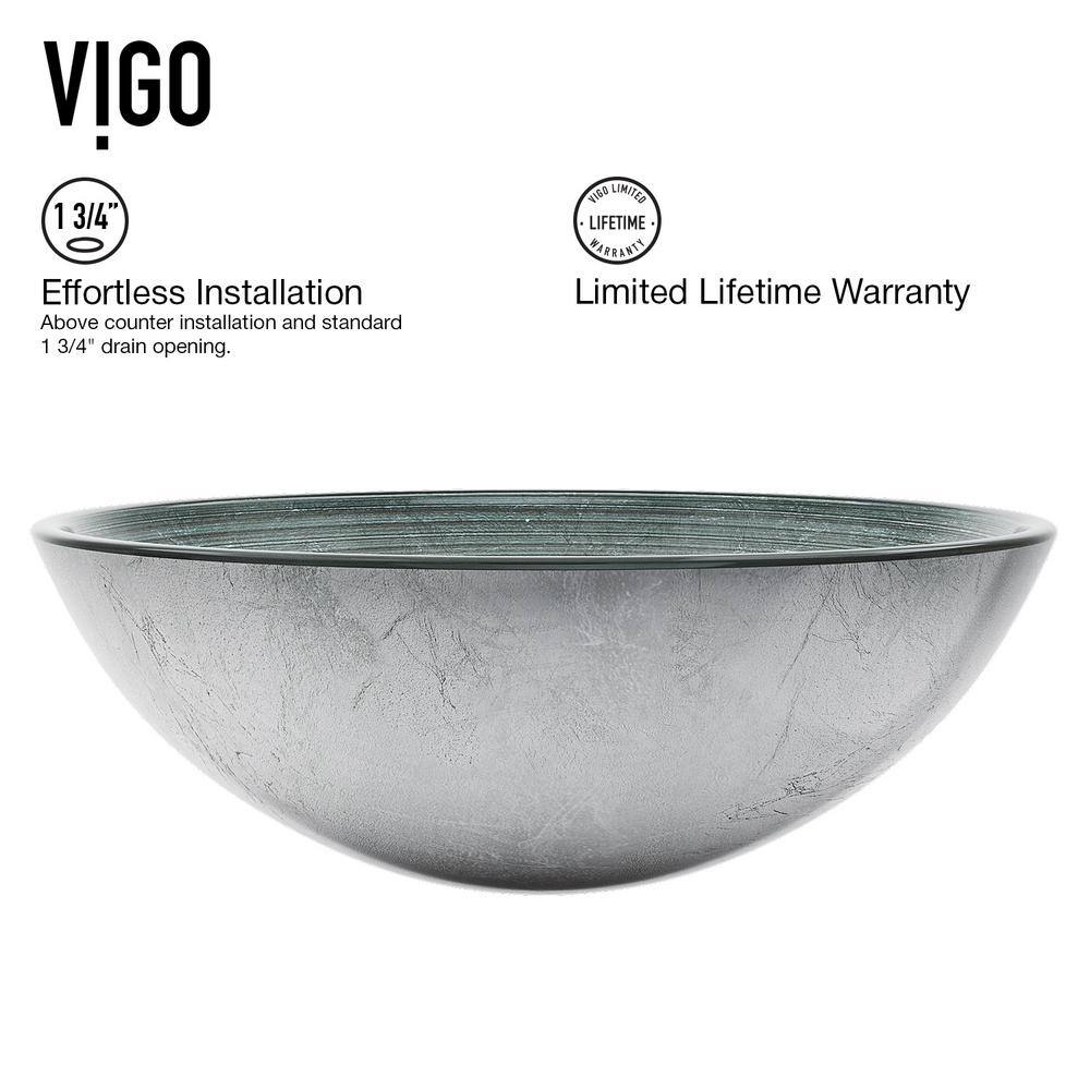 Simply Silver Round Glass Vessel Sink with Chrome Faucet
