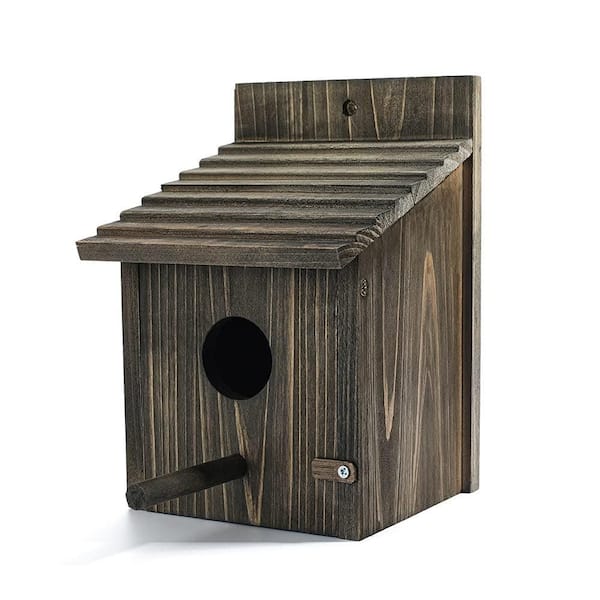 5.9 x 5.9 x 8.66 in. Outside Hanging Weatherproof Durable Wood Birdhouse with Pole for Finch Bluebird Cardinals