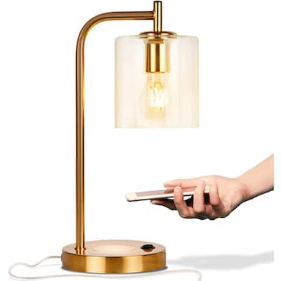 Elizabeth 16 in. Brass LED Table Lamp with Wireless Charging Pad and USB Port