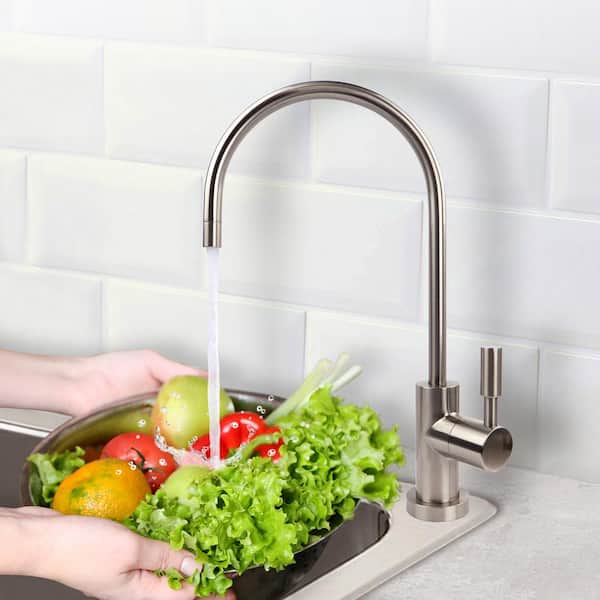 Brushed Nickel Long Reach Style Water Filtration Faucet Non Air Gap