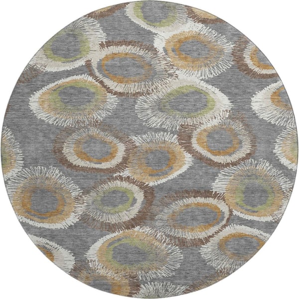 Mayfield Premium Machine Washable Abstract AMF2278 Gray 8 ft. x 8 ft. Round Rug