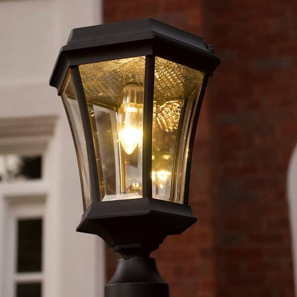 GAMA SONIC Victorian Morph 2-Light Black Outdoor Solar Lamp Post Light Warm  White LED Bulb with Waterproof Aluminum Pole 94BM500D2 - The Home Depot
