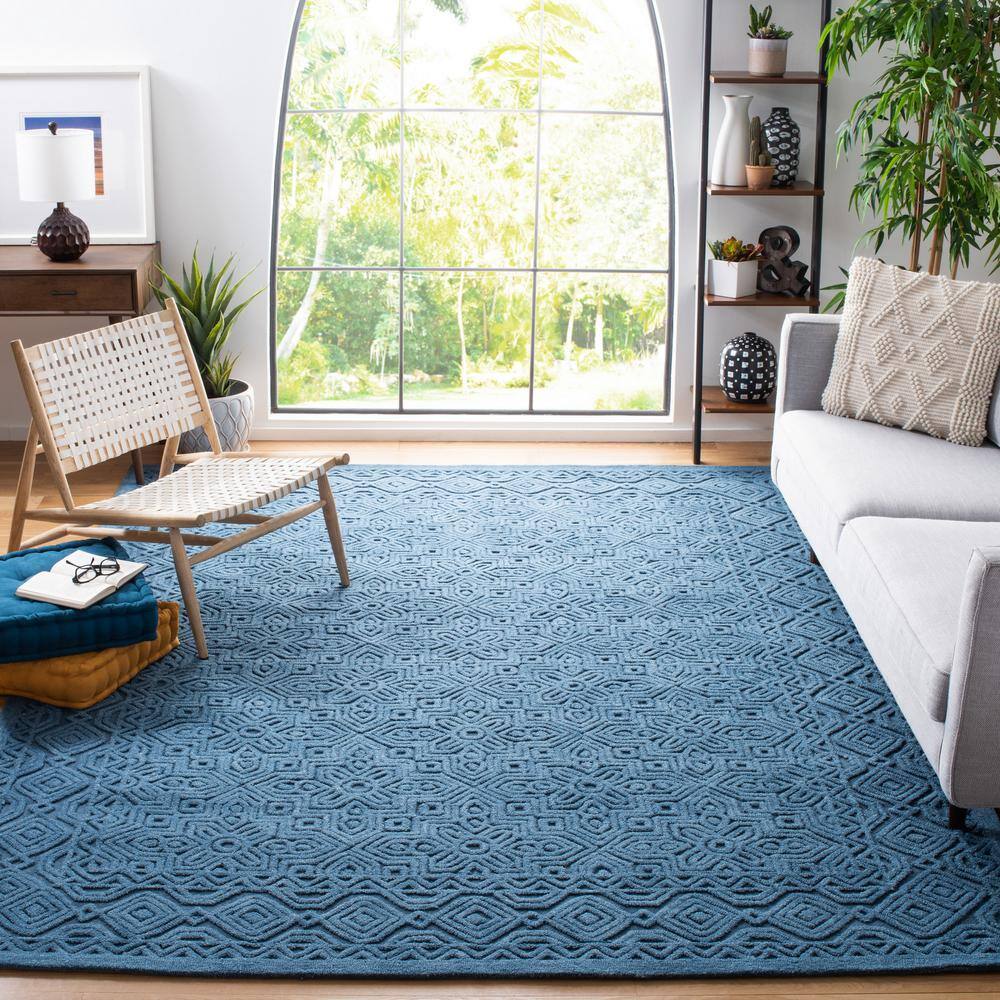 Handmade Blue Geometric Wool Area Rug