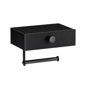Wall Mount Toilet Paper Holder with Storage Drawer in Matte Black