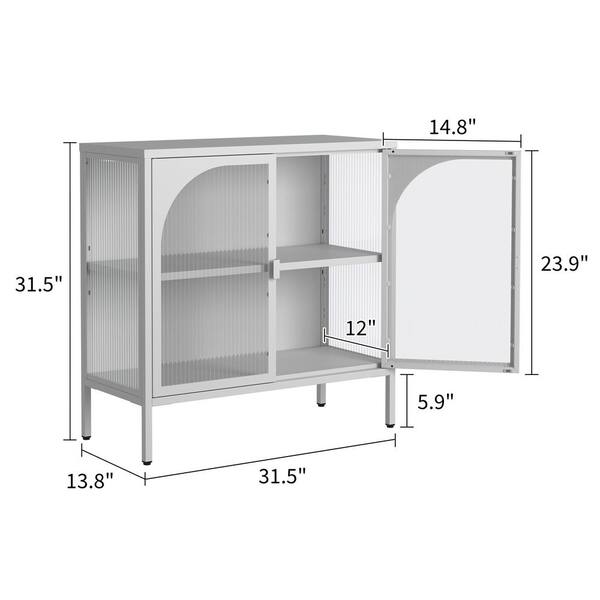 FUNKOL 31.5 in. x 13.8 in. x 31.5 in. White Metal Storage Cabinet w/2 Glass Cabinet-Doors and Adjustable Shelves Holds 200 lbs.