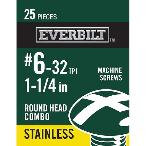 Everbilt #6-32 x 1-1/4 in. Combo Round Head Stainless Steel Machine Screw (25-Pack)