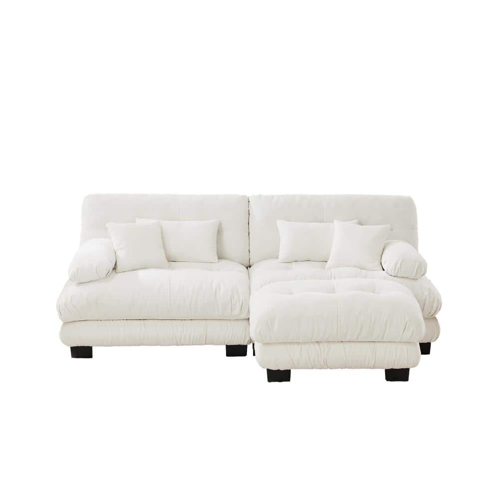 74 in. Wide Arm 2-piece Chenille Cloud Couch with Ottoman Sectional Sofa in White durable construction price history on PriceWatchPro