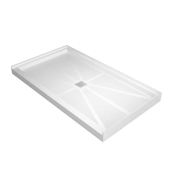 60 in. L x 34 in. W Alcove Shower Pan Base with Center Drain in White