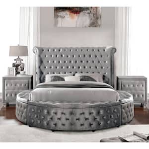 Sugarly 3-Piece Gray Wood Frame Upholstered King Bedroom Set