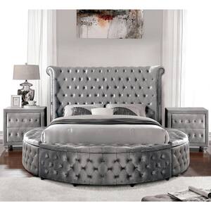 Sugarly 3-Piece Gray Wood Frame Upholstered King Bedroom Set
