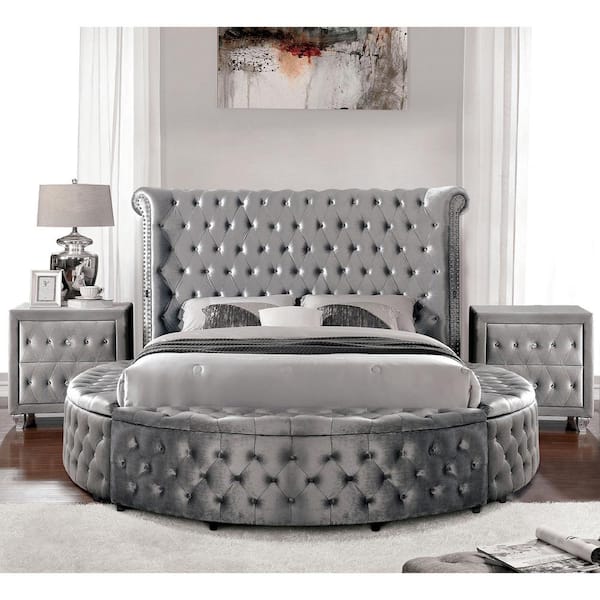 Furniture of America Sugarly 3-Piece Gray Wood Frame Upholstered King ...