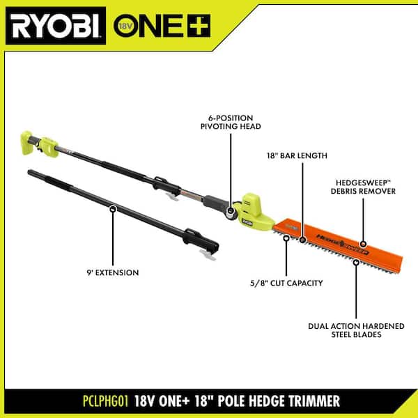 RYOBI ONE+ 18V 18in. Cordless Battery Pole Hedge Trimmer (Tool