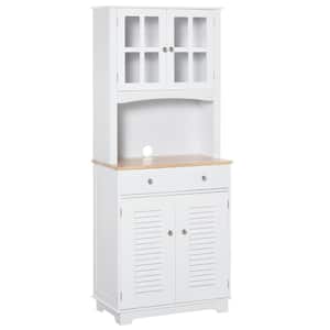 White 67" Freestanding Kitchen Buffet Cabinet with Glass Cabinets & Drawers