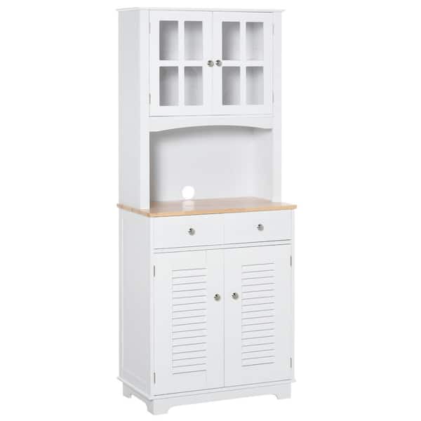 HOMCOM White 67" Freestanding Kitchen Buffet Cabinet with Glass Cabinets & Drawers