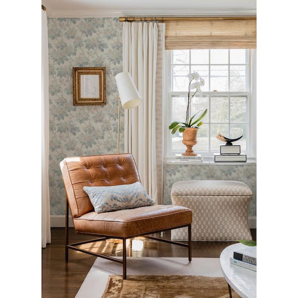396 in. L x 20.50 in. W Blue Oakcliff Blue Leaf Trail Wallpaper