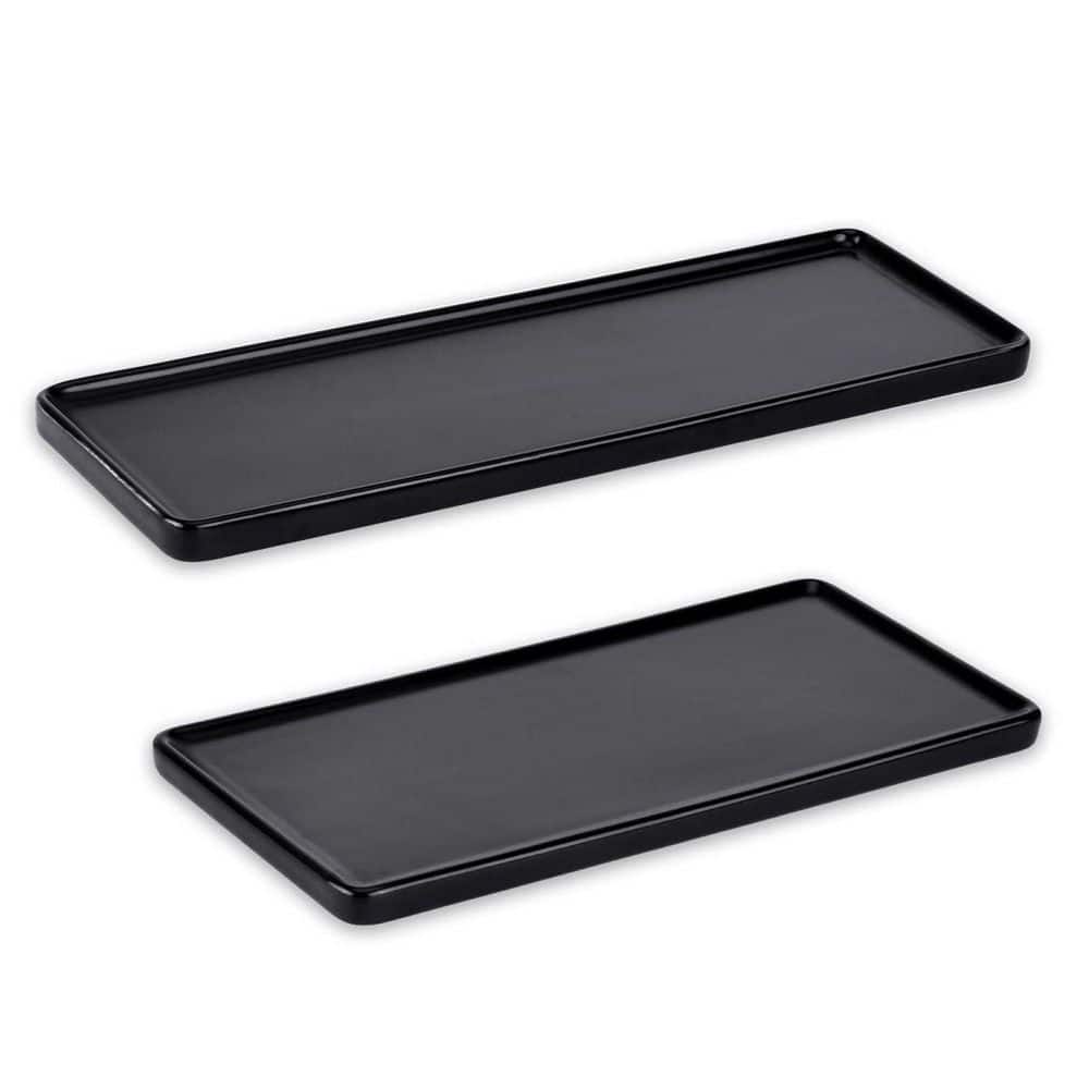 Black and White Plastic Tray Set 14 x 9.6 in, Large Vanity Organizer Bathroom Counter Tray, Kitchen Tray for Counter, Multi-Purpose Utility Trays