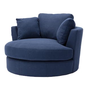 Arm Chairs Tufted Swivel Barrel Chairs in Navy Linen without Throw Pillow