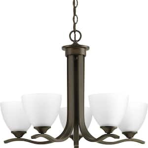 Laird Collection 5-Light Antique Bronze Etched Glass Traditional Chandelier Light