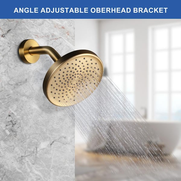 1-Spray Patterns with 1.75 GPM 6 in. Wall Mount Rain Fixed Shower Head in Gold