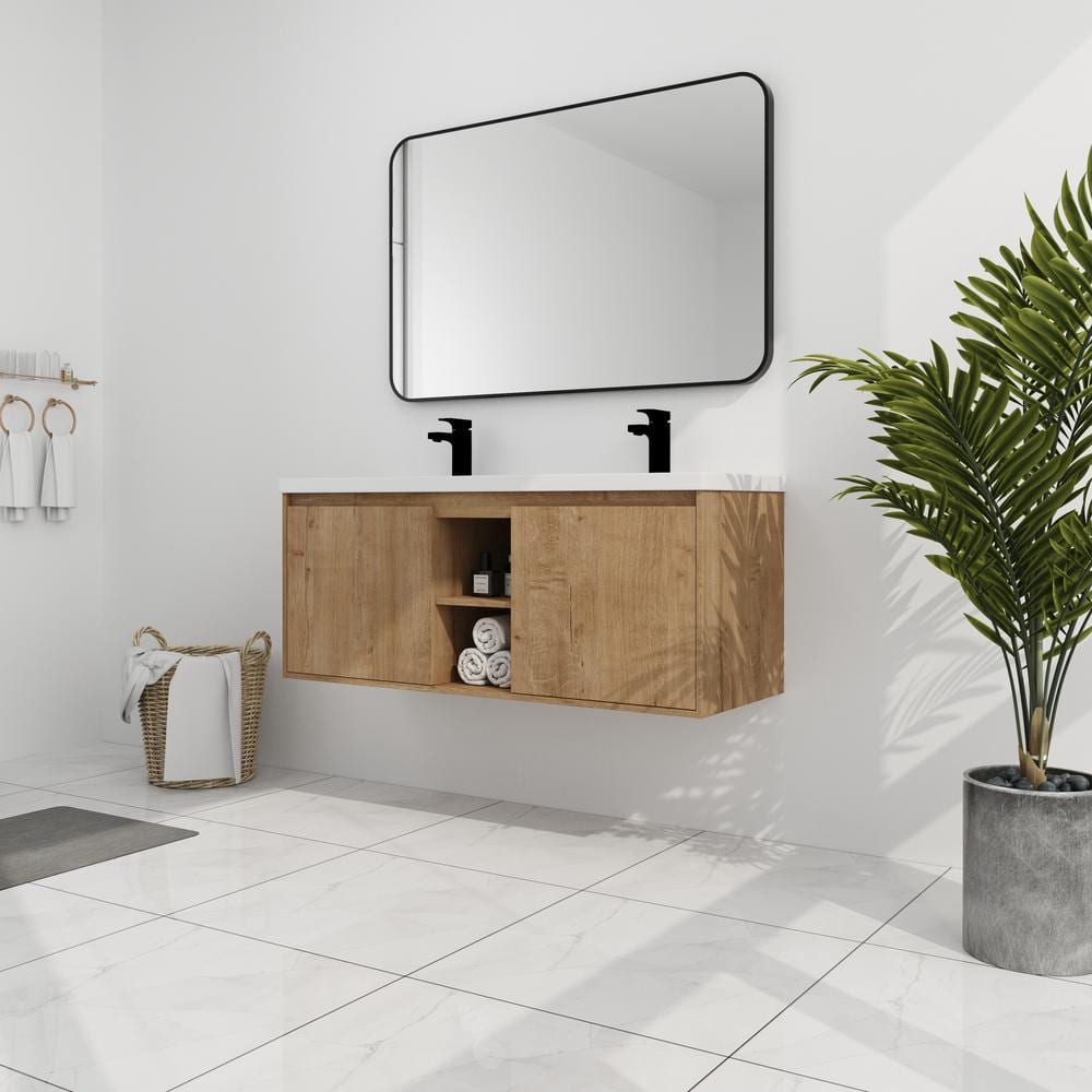 48 in. W x 18 in. D x 20.5 in. H Wall Mounted Bath Vanity With Double Sink,Soft Closing Door Hinge,White Resin Top,Oak price history on PriceWatchPro