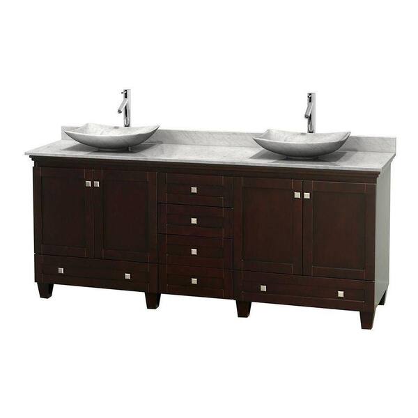 Wyndham Collection Acclaim 80 in. W Double Vanity in Espresso with Marble Vanity Top in Carrara White and White Carrara Sinks