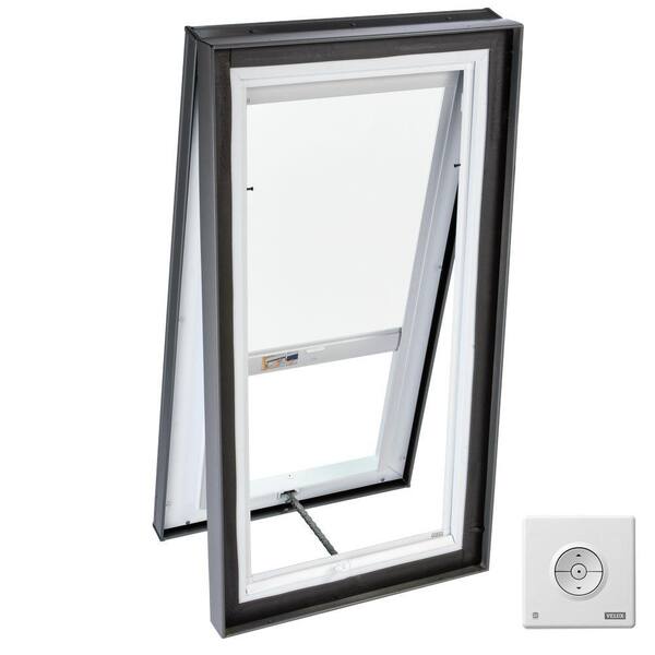 VELUX 22-1/2 x 46-1/2 in. Venting Curb-Mount Skylight with Tempered LowE3 Glass,  White Solar Powered Light Blind-DISCONTINUED