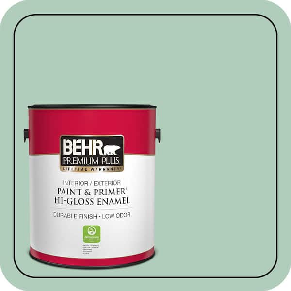 BEHR PREMIUM PLUS 1 gal. #T13-12 Jazzy Jade Hi-Gloss Enamel Interior/Exterior Paint & Primer