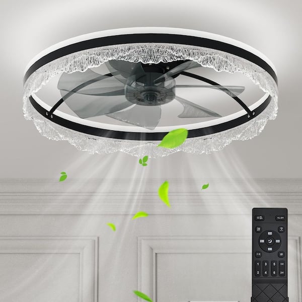 24.1 in. Smart Indoor Black Flush Mount Standard LED Ceiling Fan with Reversible DC Motor and Remote Control