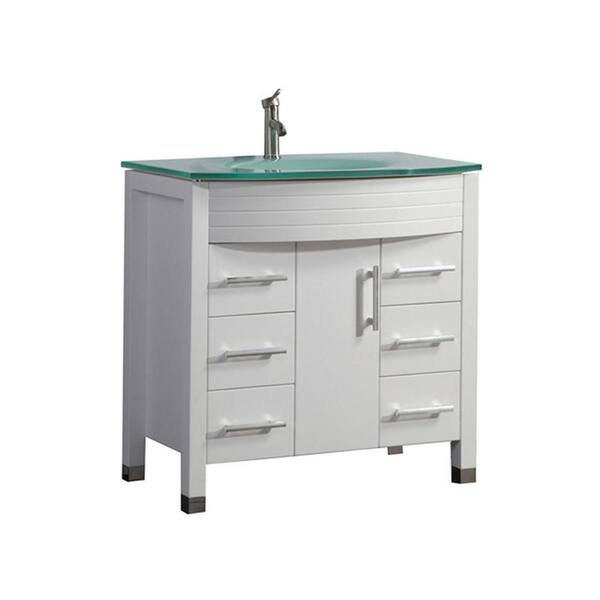 MTD Vanities Fort 36 in. W x 21 in. D x 36 in. H Bath Vanity in White with Aqua Tempered Glass Vanity Top with Glass Basin
