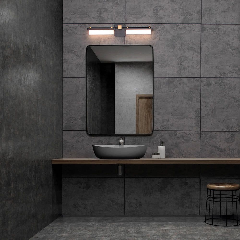 Two Fold 27 in. 2-Light Black/Aged Brass Integrated LED Vanity Light 3000K price history on PriceWatchPro